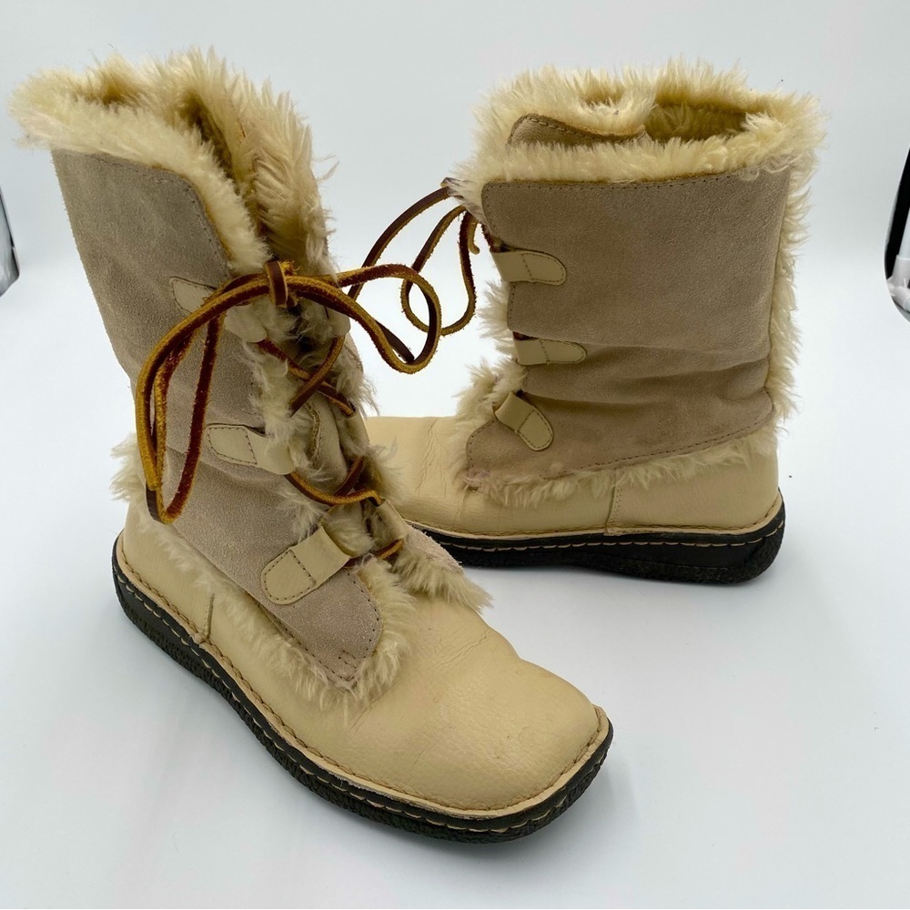 Cherokee Leather Faux Fur Fuzzy Lined Full Lace Up Winter Eskimo Boots‎ Size 7